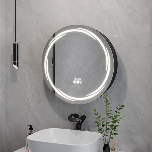 23.6" Round LED Medicine Cabinet with Storage, Anti-Fog, Dimmable — Black