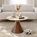 Travertine Sintered Stone Round Coffee Table Modern Walnut Living Room Furniture