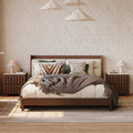 Modern Solid Wood King Upholstered Bed & 2 Drawer Ash Wood Nightstand Set with with Faux Travertine Top