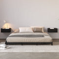 Wooden Floating Nightstand Modern Bedside Table with Charging Station Japanese Style King Low Bed Frame Black Floor Bed
