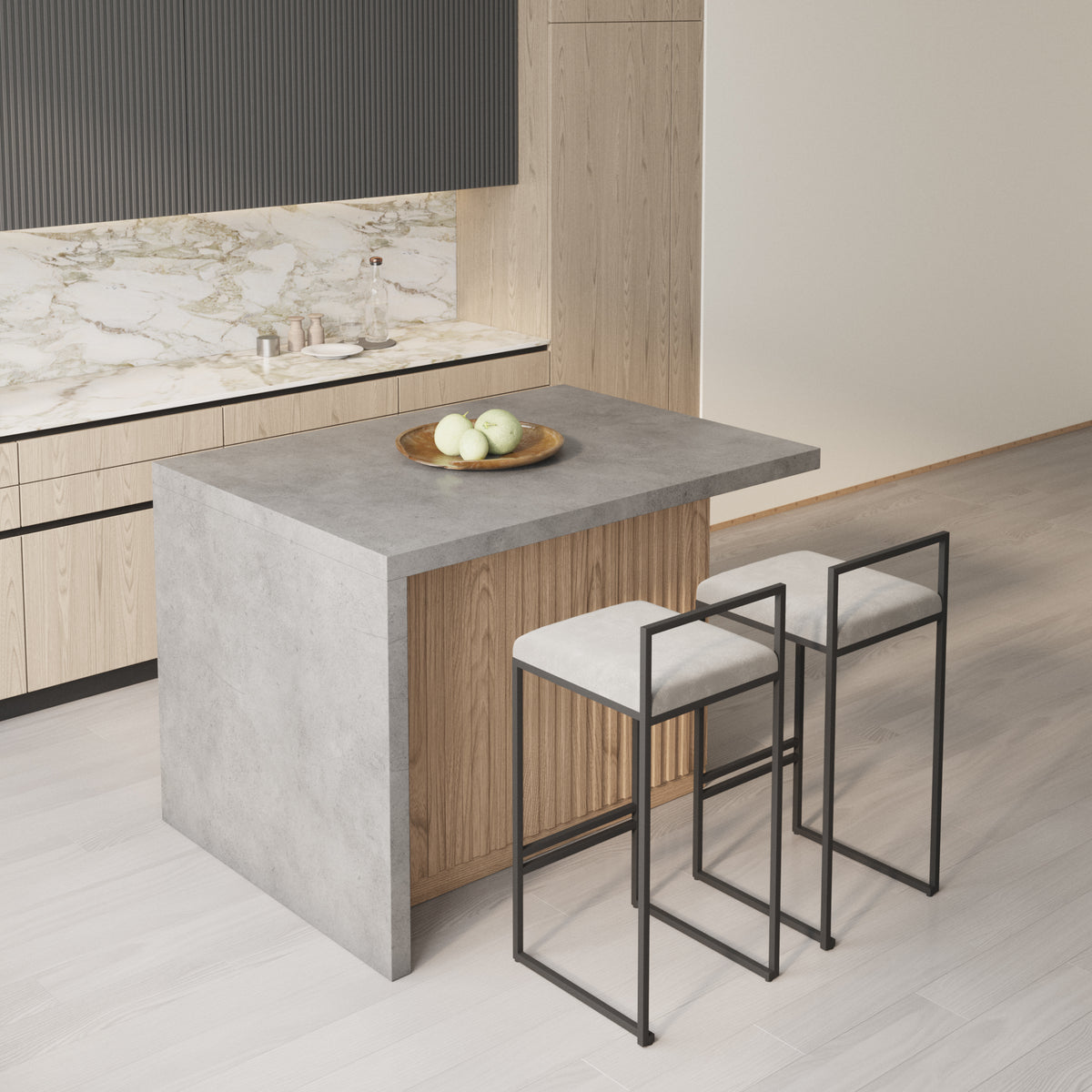 50" Large Kitchen Island Marble Veneered Top with Storage Natural & Gray Kitchen Cabinet
