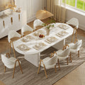 79"-94" Oval Dining Table Extendable Butterfly Leaf for 8 Japandi White Kitchen Table for Small Spaces