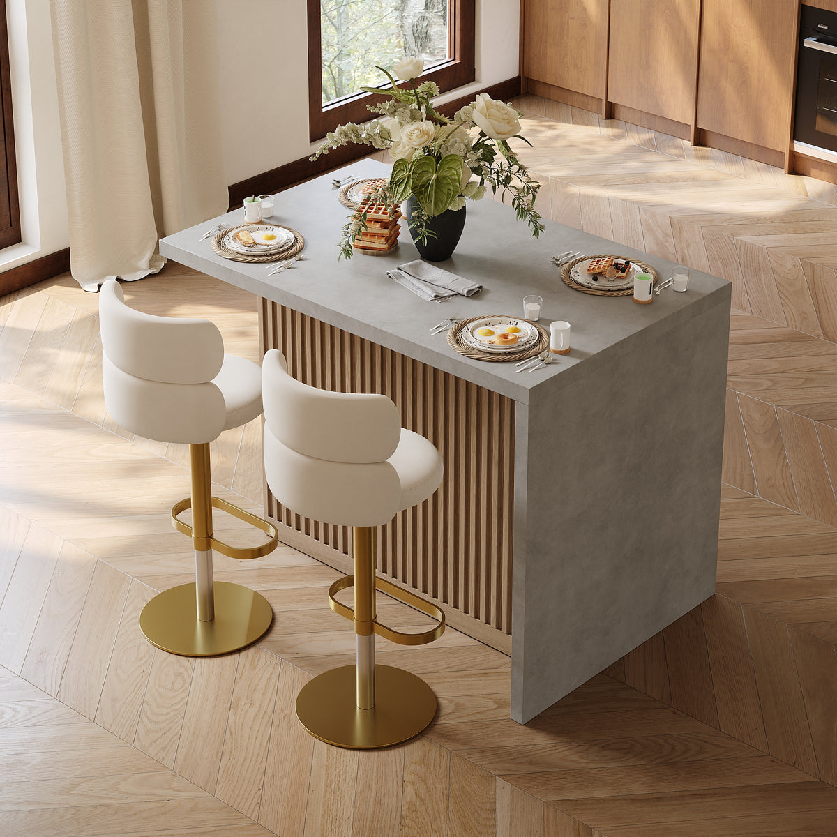 Modern 50" Wood Kitchen Island with Storage, Natural & Gray