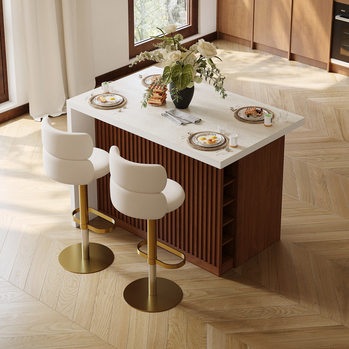 Modern 50" Matte Sintered Stone Kitchen Island with Storage, Walnut