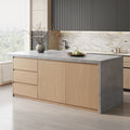 72" Kitchen Island Faux Marble Top with Storage Japandi Style
