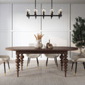 67"-79" Mid-Century Dining Table Oval Extendable Walnut Table for 4-8 Person with Turned Legs