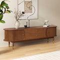 72'' Ash Wood Fluted TV Stand Mid Century Modern Media Console with Storage in Walnut