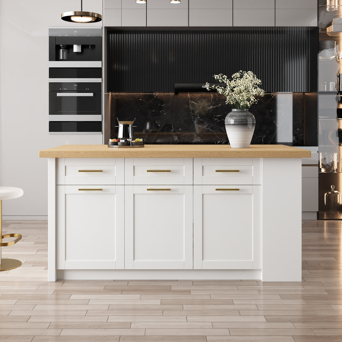 70.9" Kitchen Islands with Multi-Storage Natural & White Modern Kitchen Cabinet