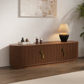 63" Solid Wood Fluted TV Stand Mid Century Modern Media Console with Storage in Walnut