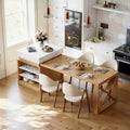 73"-93" Extendable White&Natural Kitchen Island with Storage Kitchen Cabinet