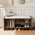 Modern Leather Upholstered Entryway Bench in Walnut Wood Shoe Storage (40'' Wide)
