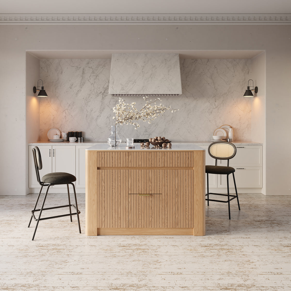 51" Kitchen Island Sintered Stone Top with Storage Natural Modern