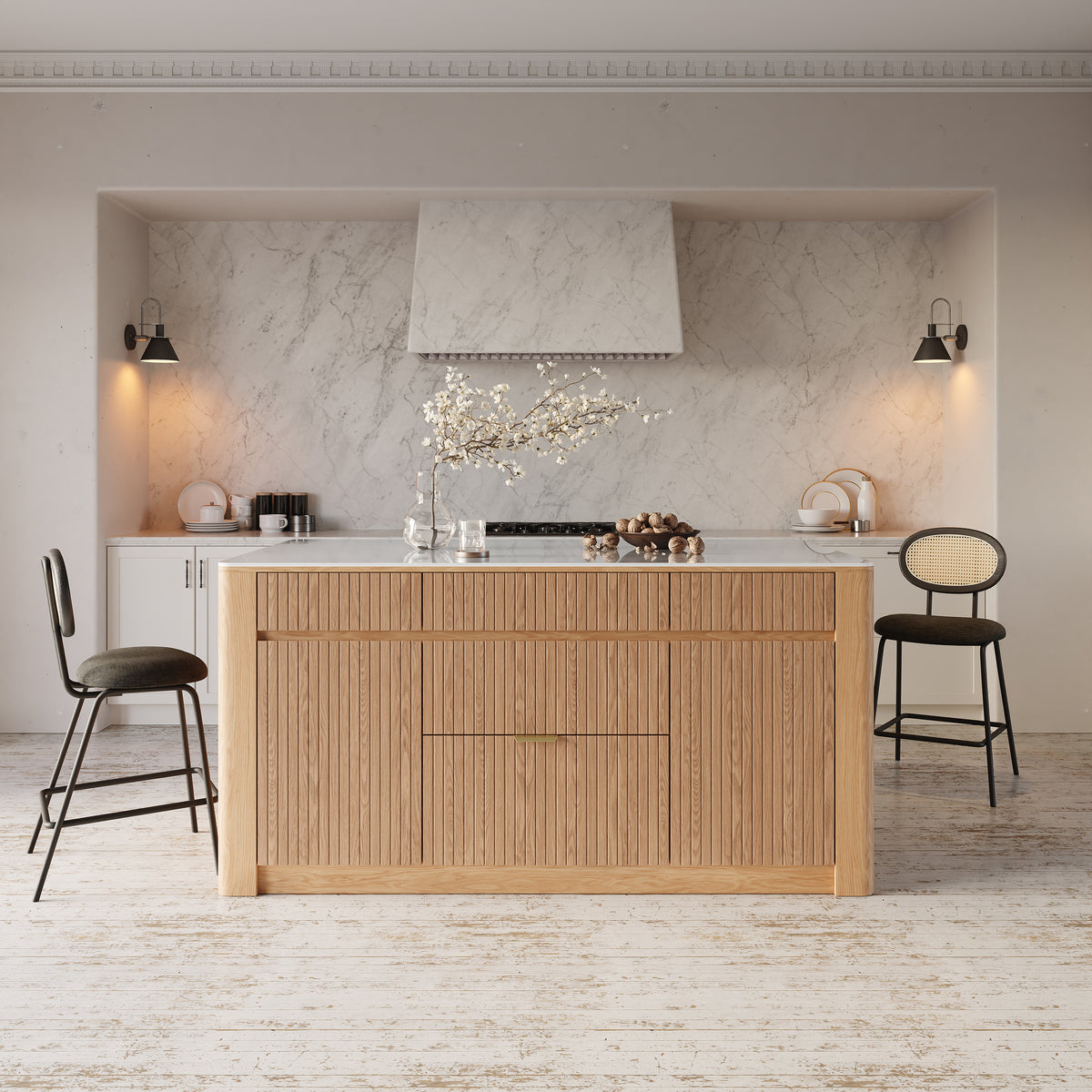 72" Kitchen Island Sintered Stone Top with Storage NaturalModern