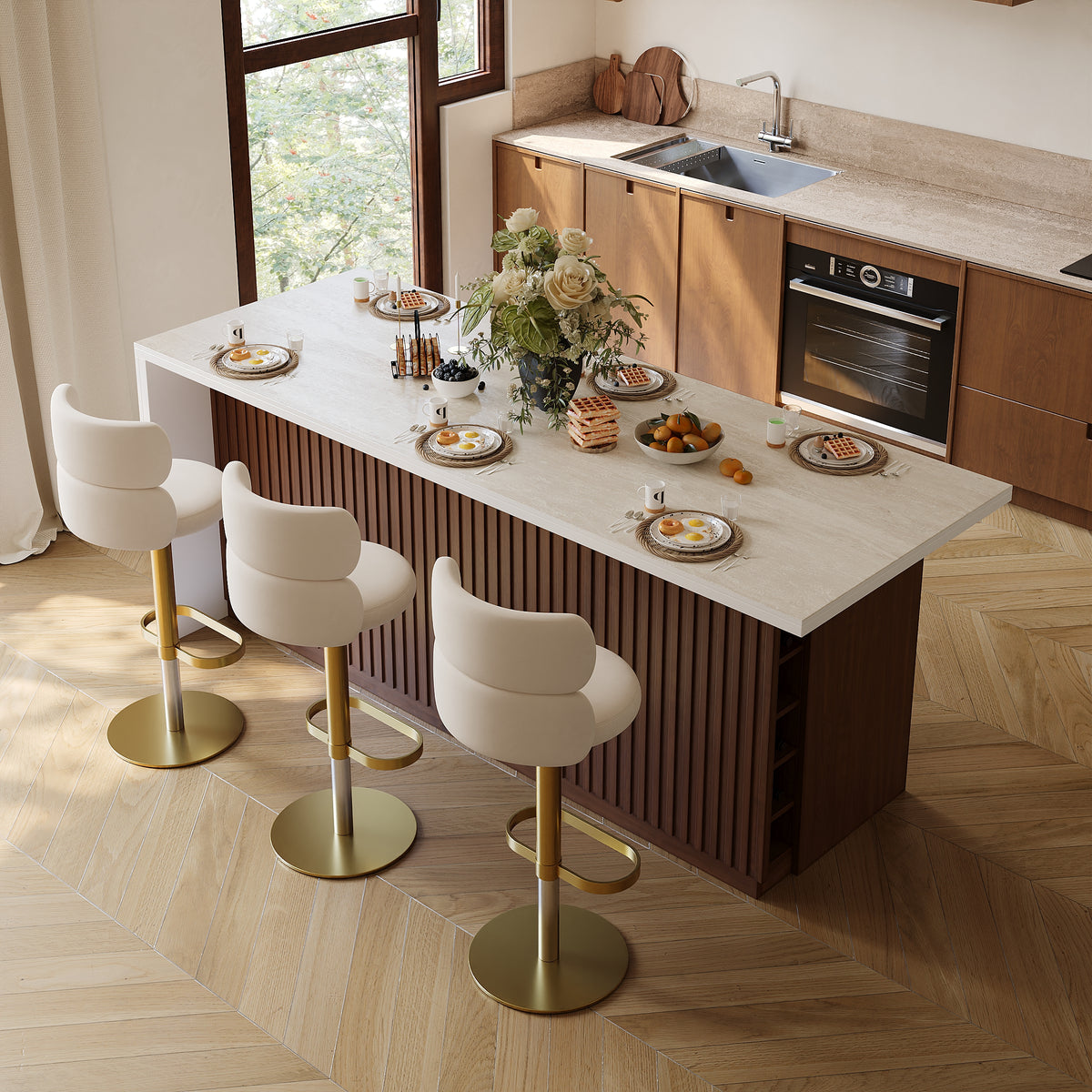 Modern 72" Matte Sintered Stone Kitchen Island with Storage, Walnut