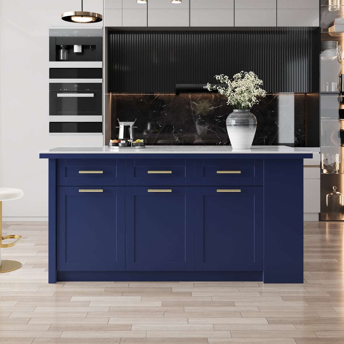 70.9" Kitchen Islands Sintered Stone Blue Modern with Storage Kitchen Cabinet