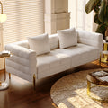 78.7" Modern White Boucle Upholstered Fluted 3 Seater Sofa for Living Room with pillow