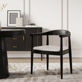 Modern Curved Back Dining Chair Upholstered Performance Leather Black Wooden Armchair