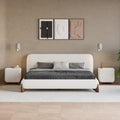 Modern White Boucle Platform Bed King Size Bed Frame & 2-Drawer Smart Boucle Nightstand