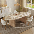 79"-94" Oval Dining Table Extendable Butterfly Leaf for 8 Japandi Whitewash Kitchen Expandable Table for Small Spaces