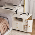 Fluted Smart Nightstand with Lift Up Table & Charging Station