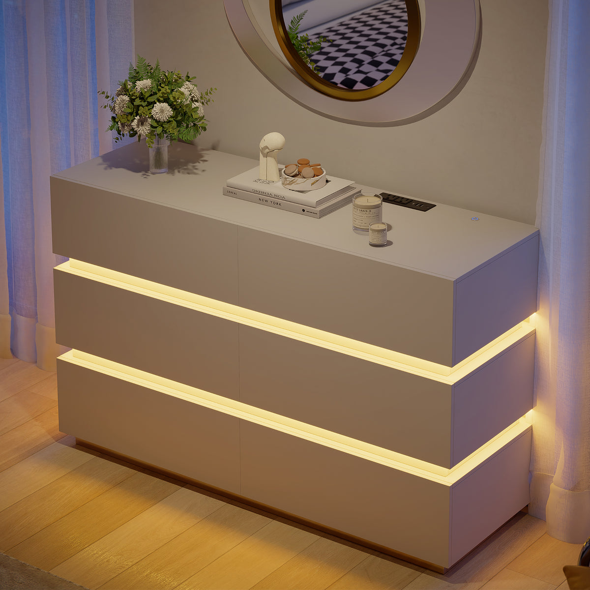 Lumio 47" LED 6-Drawer Dresser with Charging Station