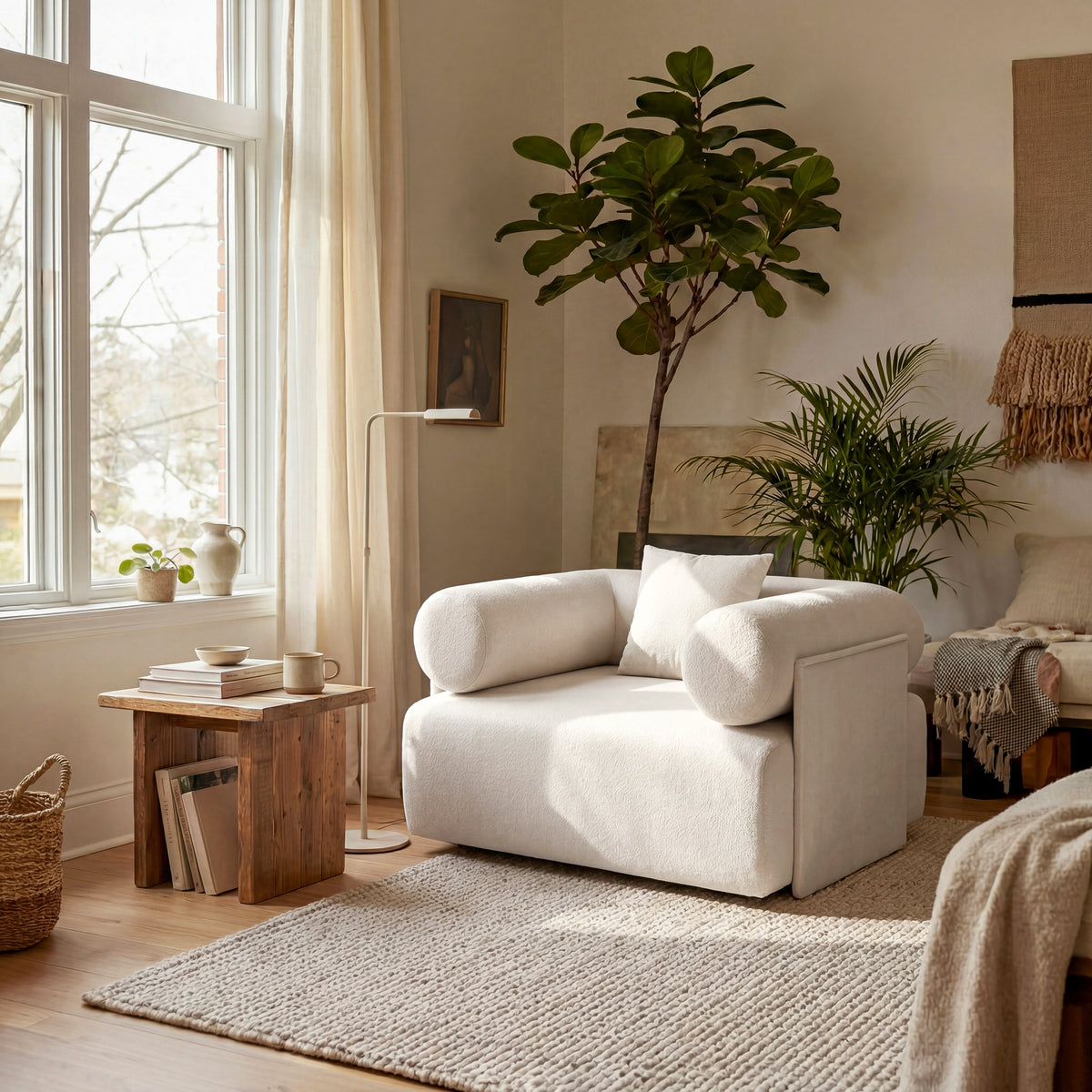 Serene Modern White Velvet Lounge Accent Chair