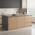 72" Kitchen Island Faux Marble Top with Storage & Electrical Japandi Style