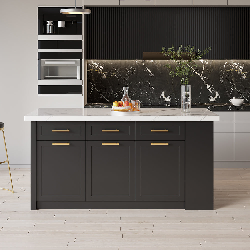 72" Kitchen Islands with Multi-Storage White & Black Modern Kitchen Cabinet