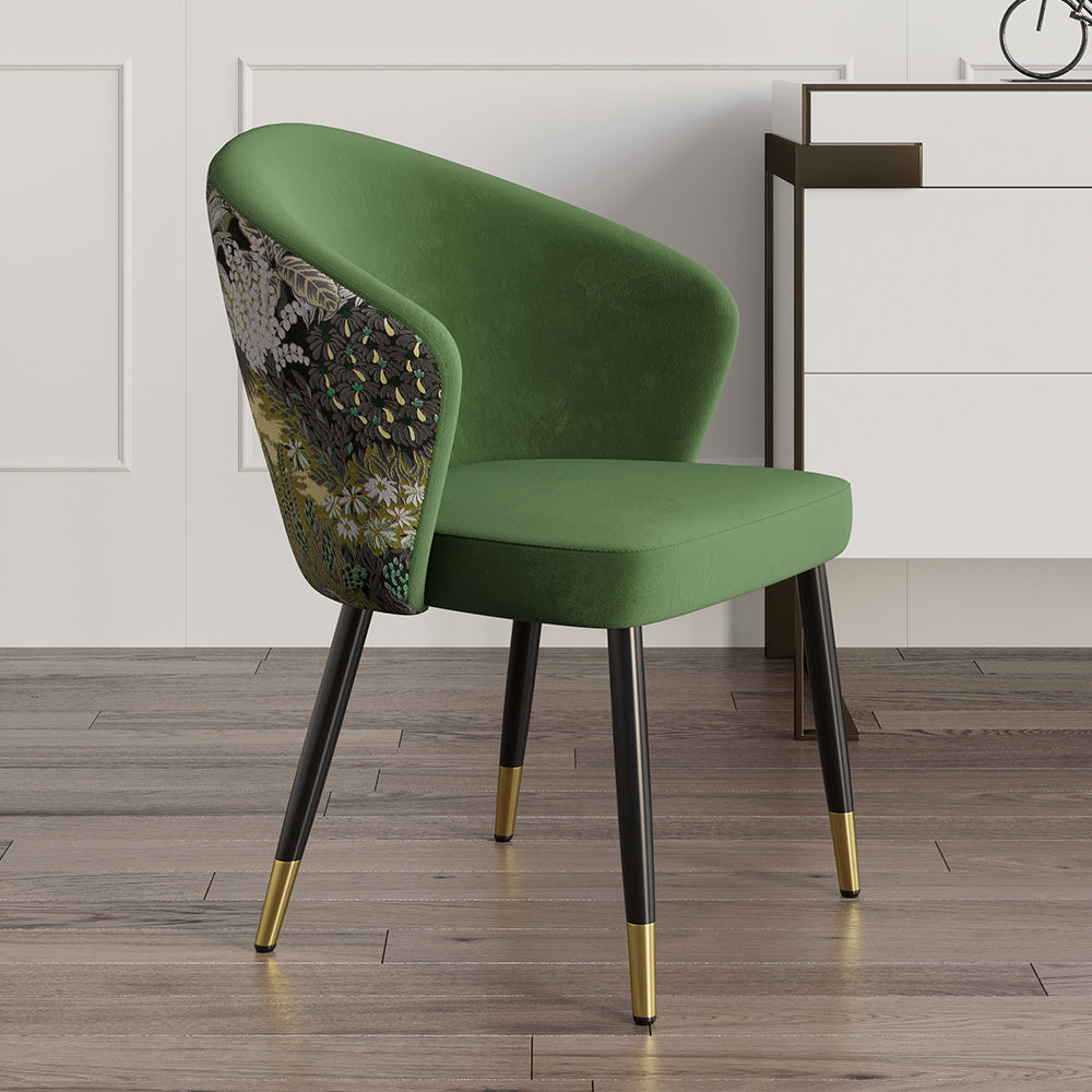 Set of 2 Velvet Dining Chairs Upholstered Modern Green Dining Room Chairs with Arm