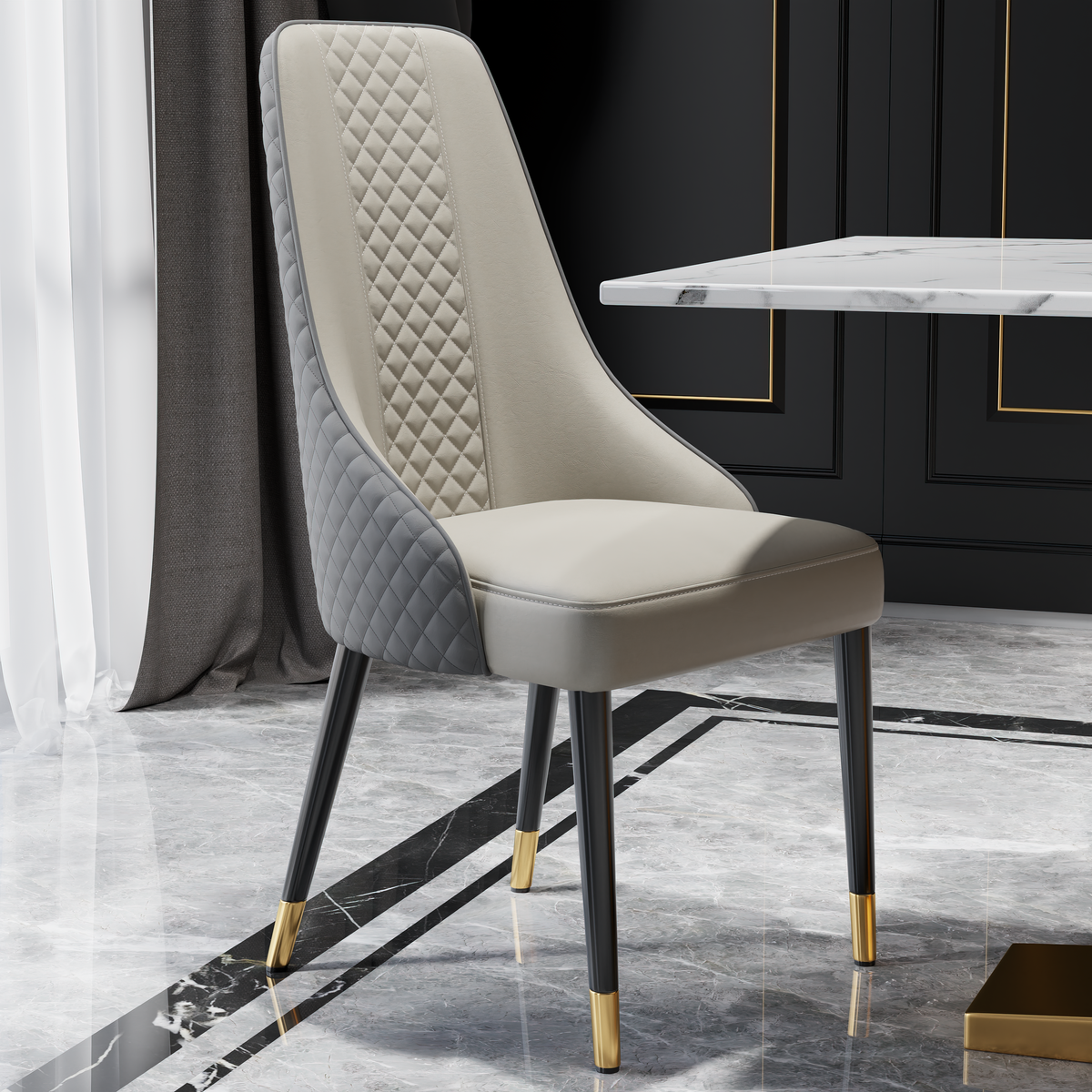 Modern Dining Chairs Set of 2 Faux Leather High Back with Upholstered Gray Dining Room Chairs