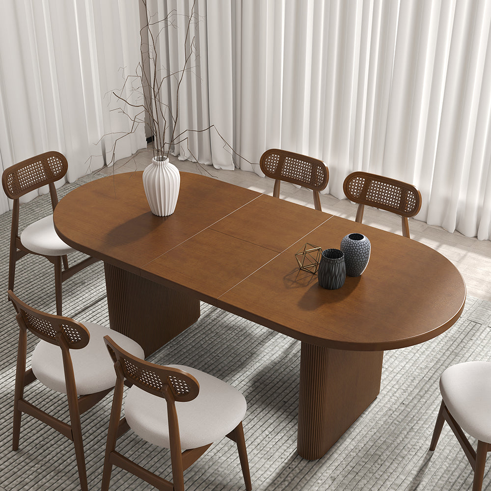 Japandi 63"-79" Oval Extendable Dining Table with Butterfly Leaf for 4-6 People Walnut