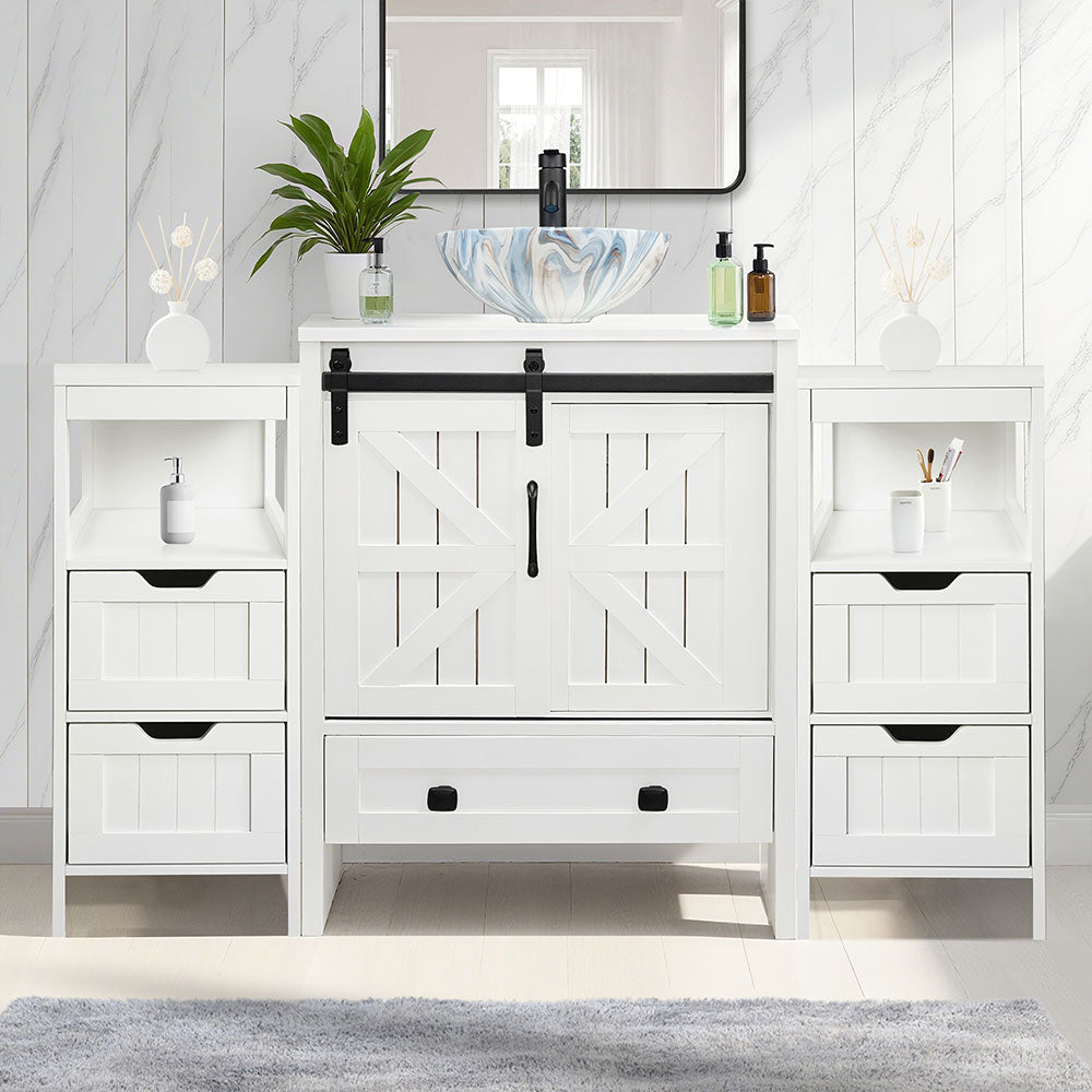 Sigsyl 48 Inch Vessel Sink Vanity | 2 Side Cabinets & Faucet Kit - Round / Colored