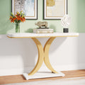 40" Console Table, Narrow Entryway Foyer Table with Geometric Base