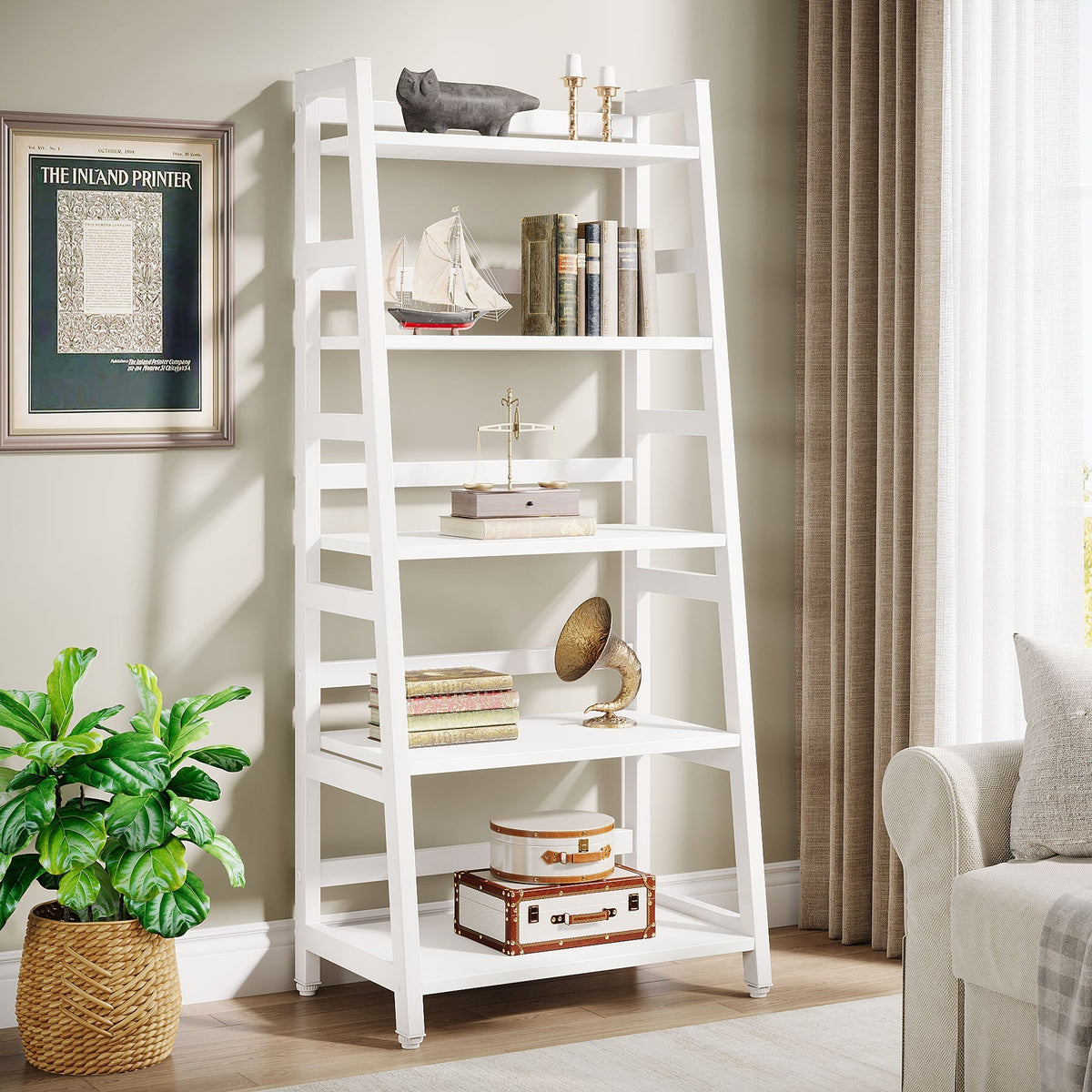 5-Tier Bookshelf, Ladder Bookcase Etagere Storage Shelf