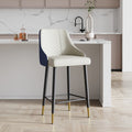 Light Gray and Blue Counter Stool Bar Stool with Footrest Upholstered PU Leather High Back & Arms