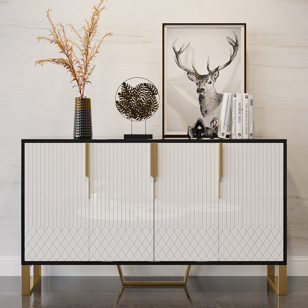 Aro Modern White and Black 60" Wide Wood Sideboard Buffet 4 Doors for Kitchen Storage