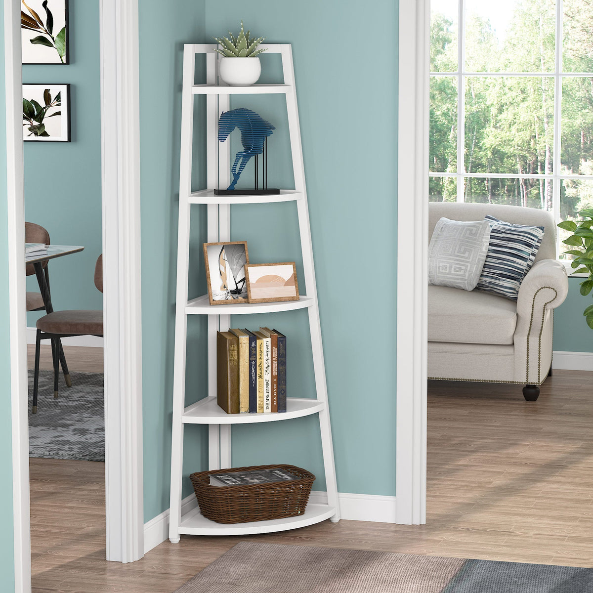 70" Corner Shelf, 5 Tier Corner Storage Rack Ladder Bookcase