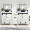 Sigsyl 60 Inch Double Vessel Sink Vanity | with Side Floor Storage Cabinet & Faucets - Round / Black Marble
