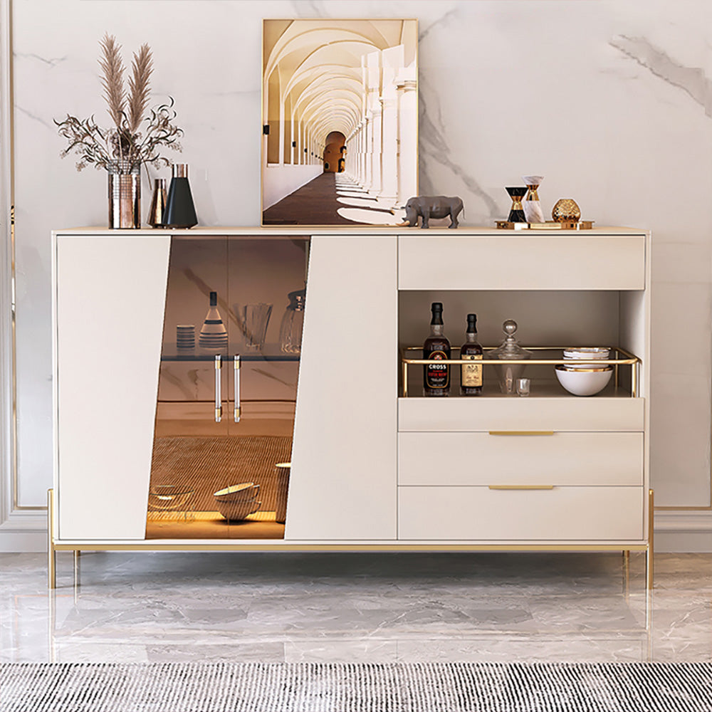 Dolawn 55.1" Light Khaki Sideboard Buffet Tempered Glass Doors & Shelf Tray Wine Rack