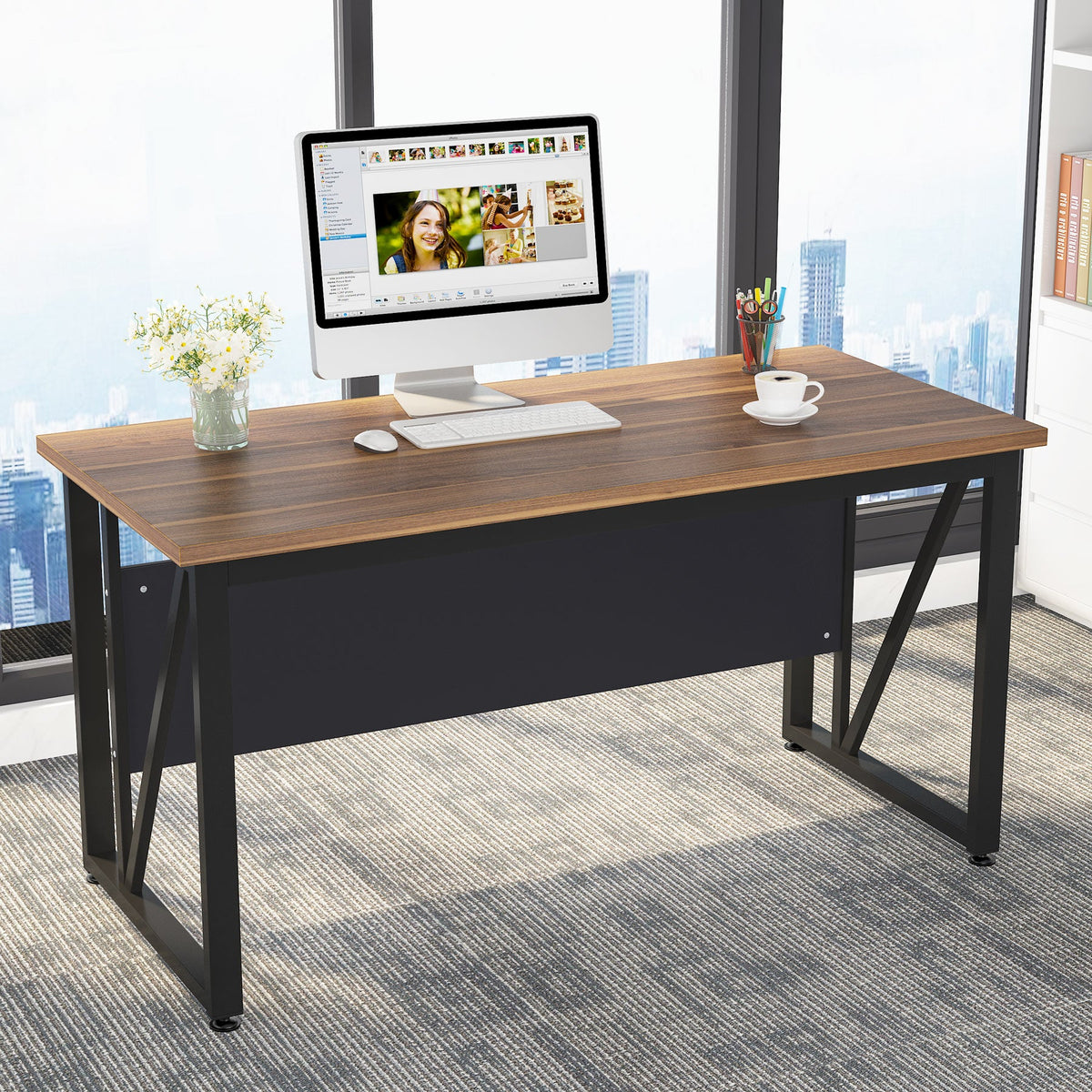 55" /63" Computer Desk, Modern Writing Desk with Metal Leg for Home Office