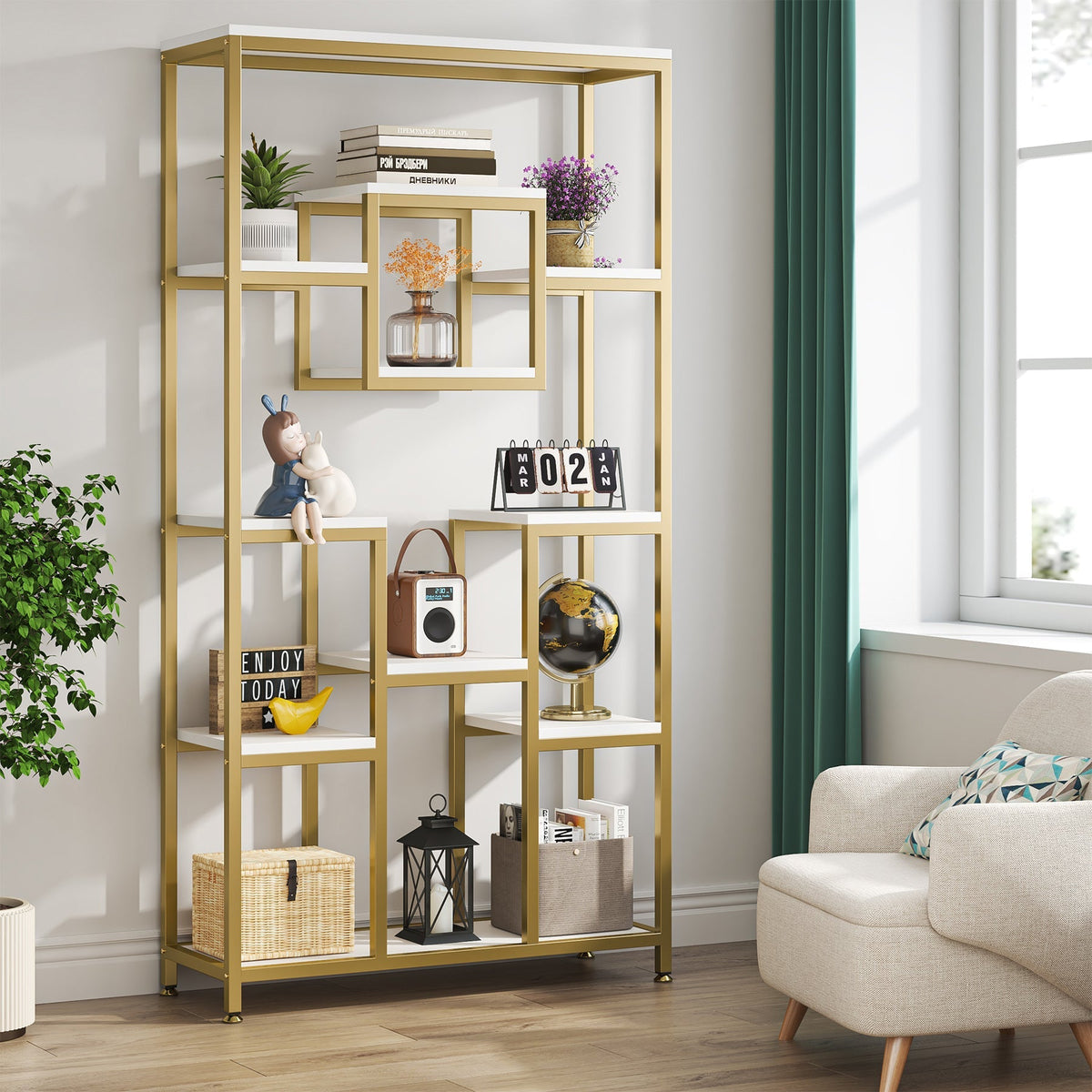 71" Tall  Bookshelf,  Modern 11-Tier Bookcase Display Shelf