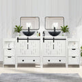 Sigsyl 72 Inch Double Vessel Sink Vanity | with 2 Side Floor Cabinets & Faucets - Round / Black Marble