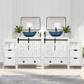 Sigsyl 72 Inch Double Vessel Sink Vanity | with 2 Side Floor Cabinets & Faucets - Oval / Blue