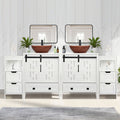 Sigsyl 72 Inch Double Vessel Sink Vanity | with 2 Side Floor Cabinets & Faucets - Oval / Brown