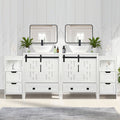 Sigsyl 72 Inch Double Vessel Sink Vanity | with 2 Side Floor Cabinets & Faucets - Irregular / White