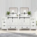 Sigsyl 72 Inch Double Vessel Sink Vanity | with 2 Side Floor Cabinets & Faucets - Oval / White
