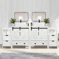 Sigsyl 72 Inch Double Vessel Sink Vanity | with 2 Side Floor Cabinets & Faucets - Rectangular / White
