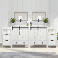 Sigsyl 72 Inch Double Vessel Sink Vanity | with 2 Side Floor Cabinets & Faucets - Round / White