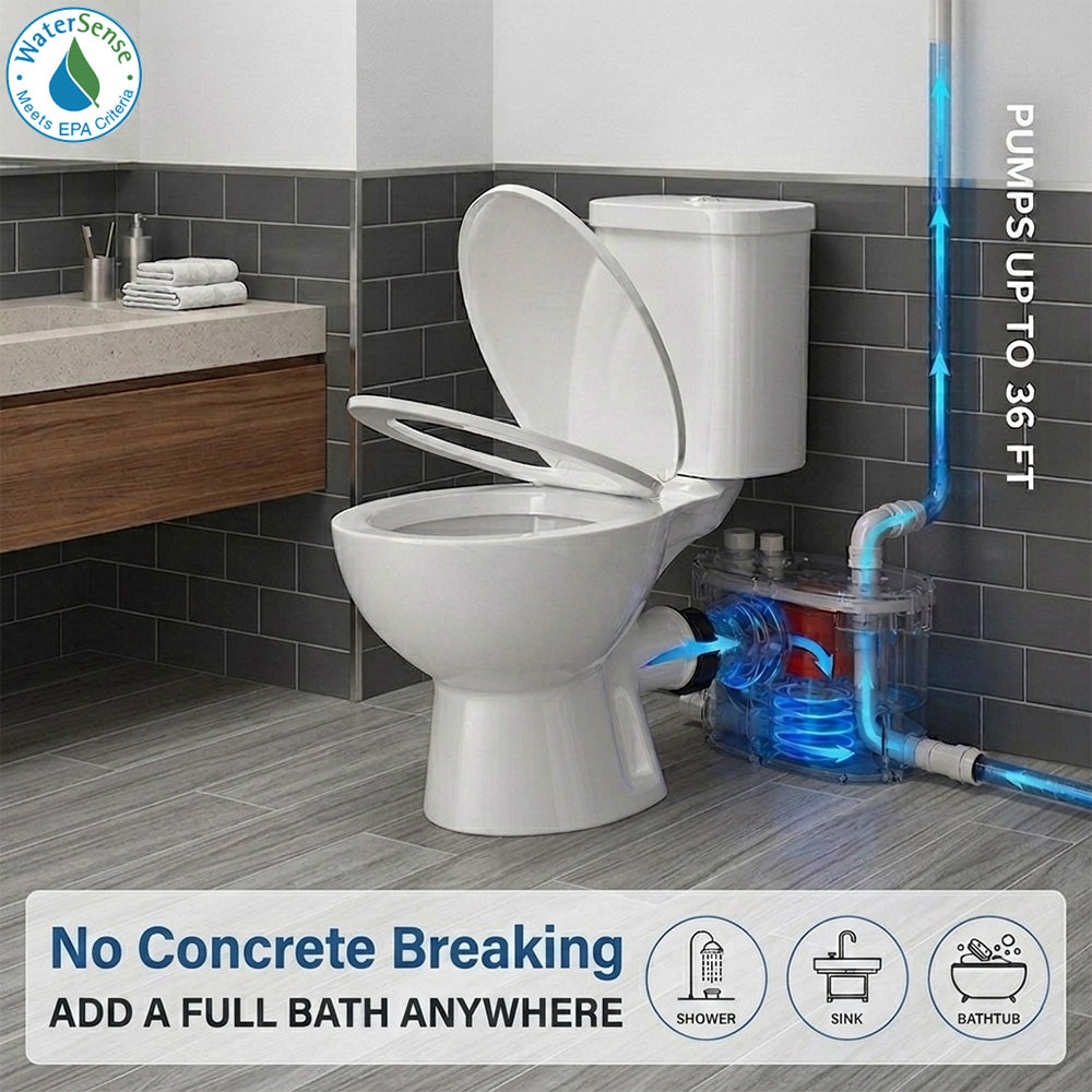 SNFLEX 750W Upflush Toilet System for Basement Bathrooms