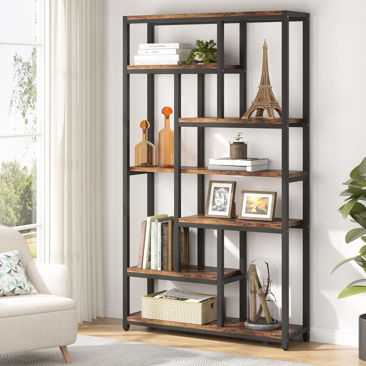 79" Tall Bookshelf, 7-Tier Bookcase 10 Open Display Shelves